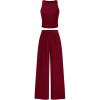 imagePRETTYGARDEN Spring Two Piece Sets For Women 2025 Ribbed Knit Crew Neck Sleeveless Tank Tops Wide Leg Pants Casual Lounge SetWine Red