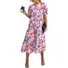 imagePRETTYGARDEN Womens Summer Casual Boho Dress Floral Print Ruffle Puff Short Sleeve Flowy Midi Beach Party DressesPrint Multicolored