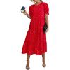 imagePRETTYGARDEN Womens Summer Casual Boho Dress Floral Print Ruffle Puff Short Sleeve Flowy Midi Beach Party DressesPrint Red