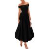 imagePRETTYGARDEN Womens Summer Off Shoulder Sleeveless Midi Dress Cocktail A Line Flowy Wedding Guest Dresses with PocketsBlack