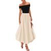 imagePRETTYGARDEN Womens Summer Off Shoulder Sleeveless Midi Dress Cocktail A Line Flowy Wedding Guest Dresses with PocketsBlack Apricot