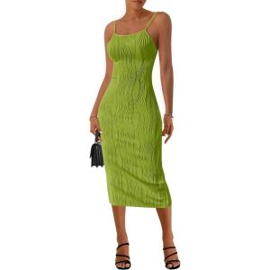 imagePRETTYGARDEN Womens 2025 Summer Sleeveless Bodycon Dress Textured Back Slit Sexy Cocktail Party Midi DressesFruit Green