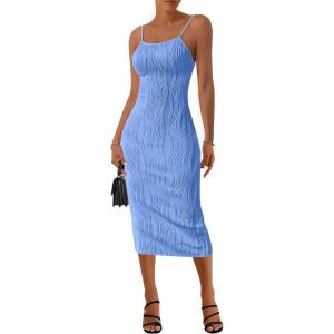 imagePRETTYGARDEN Womens 2025 Summer Sleeveless Bodycon Dress Textured Back Slit Sexy Cocktail Party Midi DressesLight Blue