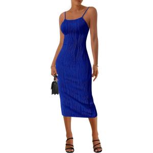 imagePRETTYGARDEN Womens 2025 Summer Sleeveless Bodycon Dress Textured Back Slit Sexy Cocktail Party Midi DressesRoyal Blue