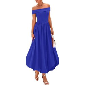imagePRETTYGARDEN Womens Summer Off Shoulder Sleeveless Midi Dress Cocktail A Line Flowy Wedding Guest Dresses with PocketsRoyal Blue