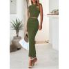 imagePRETTYGARDEN 2 Piece Sets for Women Summer 2025 Cap Sleeve Crop Tops Ruched Maxi Skirt Sets Spring Matching Vacation OutfitsArmy Green