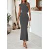 imagePRETTYGARDEN 2 Piece Sets for Women Summer 2025 Cap Sleeve Crop Tops Ruched Maxi Skirt Sets Spring Matching Vacation OutfitsGrey