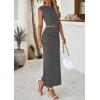 imagePRETTYGARDEN 2 Piece Sets for Women Summer 2025 Cap Sleeve Crop Tops Ruched Maxi Skirt Sets Spring Matching Vacation OutfitsGrey