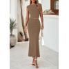 imagePRETTYGARDEN 2 Piece Sets for Women Summer 2025 Cap Sleeve Crop Tops Ruched Maxi Skirt Sets Spring Matching Vacation OutfitsKhaki
