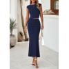 imagePRETTYGARDEN 2 Piece Sets for Women Summer 2025 Cap Sleeve Crop Tops Ruched Maxi Skirt Sets Spring Matching Vacation OutfitsNavy