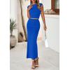 imagePRETTYGARDEN 2 Piece Sets for Women Summer 2025 Cap Sleeve Crop Tops Ruched Maxi Skirt Sets Spring Matching Vacation OutfitsRoyal Blue