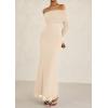 imagePRETTYGARDEN Off The Shoulder Maxi Dresses for Women 2025 Spring Long Sleeve Mesh Party Formal Wedding Guest DressApricot