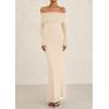 imagePRETTYGARDEN Off The Shoulder Maxi Dresses for Women 2025 Spring Long Sleeve Mesh Party Formal Wedding Guest DressApricot
