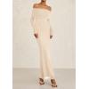 imagePRETTYGARDEN Off The Shoulder Maxi Dresses for Women 2025 Spring Long Sleeve Mesh Party Formal Wedding Guest DressApricot