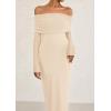 imagePRETTYGARDEN Off The Shoulder Maxi Dresses for Women 2025 Spring Long Sleeve Mesh Party Formal Wedding Guest DressApricot