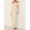 imagePRETTYGARDEN Off The Shoulder Maxi Dresses for Women 2025 Spring Long Sleeve Mesh Party Formal Wedding Guest DressApricot