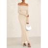 imagePRETTYGARDEN Off The Shoulder Maxi Dresses for Women 2025 Spring Long Sleeve Mesh Party Formal Wedding Guest DressApricot