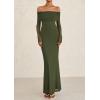 imagePRETTYGARDEN Off The Shoulder Maxi Dresses for Women 2025 Spring Long Sleeve Mesh Party Formal Wedding Guest DressArmy Green