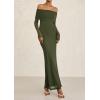 imagePRETTYGARDEN Off The Shoulder Maxi Dresses for Women 2025 Spring Long Sleeve Mesh Party Formal Wedding Guest DressArmy Green