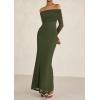 imagePRETTYGARDEN Off The Shoulder Maxi Dresses for Women 2025 Spring Long Sleeve Mesh Party Formal Wedding Guest DressArmy Green