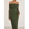 imagePRETTYGARDEN Off The Shoulder Maxi Dresses for Women 2025 Spring Long Sleeve Mesh Party Formal Wedding Guest DressArmy Green