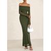 imagePRETTYGARDEN Off The Shoulder Maxi Dresses for Women 2025 Spring Long Sleeve Mesh Party Formal Wedding Guest DressArmy Green