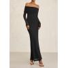 imagePRETTYGARDEN Off The Shoulder Maxi Dresses for Women 2025 Spring Long Sleeve Mesh Party Formal Wedding Guest DressBlack