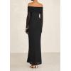 imagePRETTYGARDEN Off The Shoulder Maxi Dresses for Women 2025 Spring Long Sleeve Mesh Party Formal Wedding Guest DressBlack