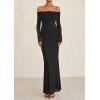 imagePRETTYGARDEN Off The Shoulder Maxi Dresses for Women 2025 Spring Long Sleeve Mesh Party Formal Wedding Guest DressBlack