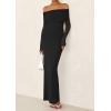 imagePRETTYGARDEN Off The Shoulder Maxi Dresses for Women 2025 Spring Long Sleeve Mesh Party Formal Wedding Guest DressBlack