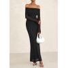 imagePRETTYGARDEN Off The Shoulder Maxi Dresses for Women 2025 Spring Long Sleeve Mesh Party Formal Wedding Guest DressBlack