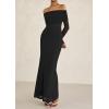 imagePRETTYGARDEN Off The Shoulder Maxi Dresses for Women 2025 Spring Long Sleeve Mesh Party Formal Wedding Guest DressBlack