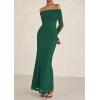 imagePRETTYGARDEN Off The Shoulder Maxi Dresses for Women 2025 Spring Long Sleeve Mesh Party Formal Wedding Guest DressGreen