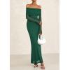 imagePRETTYGARDEN Off The Shoulder Maxi Dresses for Women 2025 Spring Long Sleeve Mesh Party Formal Wedding Guest DressGreen