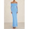 imagePRETTYGARDEN Off The Shoulder Maxi Dresses for Women 2025 Spring Long Sleeve Mesh Party Formal Wedding Guest DressLight Blue