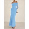 imagePRETTYGARDEN Off The Shoulder Maxi Dresses for Women 2025 Spring Long Sleeve Mesh Party Formal Wedding Guest DressLight Blue