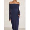 imagePRETTYGARDEN Off The Shoulder Maxi Dresses for Women 2025 Spring Long Sleeve Mesh Party Formal Wedding Guest DressNavy