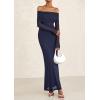 imagePRETTYGARDEN Off The Shoulder Maxi Dresses for Women 2025 Spring Long Sleeve Mesh Party Formal Wedding Guest DressNavy