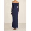 imagePRETTYGARDEN Off The Shoulder Maxi Dresses for Women 2025 Spring Long Sleeve Mesh Party Formal Wedding Guest DressNavy