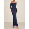 imagePRETTYGARDEN Off The Shoulder Maxi Dresses for Women 2025 Spring Long Sleeve Mesh Party Formal Wedding Guest DressNavy