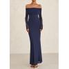 imagePRETTYGARDEN Off The Shoulder Maxi Dresses for Women 2025 Spring Long Sleeve Mesh Party Formal Wedding Guest DressNavy