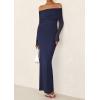 imagePRETTYGARDEN Off The Shoulder Maxi Dresses for Women 2025 Spring Long Sleeve Mesh Party Formal Wedding Guest DressNavy