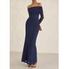 imagePRETTYGARDEN Off The Shoulder Maxi Dresses for Women 2025 Spring Long Sleeve Mesh Party Formal Wedding Guest DressNavy