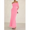 imagePRETTYGARDEN Off The Shoulder Maxi Dresses for Women 2025 Spring Long Sleeve Mesh Party Formal Wedding Guest DressPink