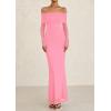 imagePRETTYGARDEN Off The Shoulder Maxi Dresses for Women 2025 Spring Long Sleeve Mesh Party Formal Wedding Guest DressPink