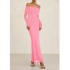imagePRETTYGARDEN Off The Shoulder Maxi Dresses for Women 2025 Spring Long Sleeve Mesh Party Formal Wedding Guest DressPink