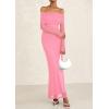 imagePRETTYGARDEN Off The Shoulder Maxi Dresses for Women 2025 Spring Long Sleeve Mesh Party Formal Wedding Guest DressPink