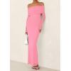 imagePRETTYGARDEN Off The Shoulder Maxi Dresses for Women 2025 Spring Long Sleeve Mesh Party Formal Wedding Guest DressPink