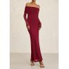 imagePRETTYGARDEN Off The Shoulder Maxi Dresses for Women 2025 Spring Long Sleeve Mesh Party Formal Wedding Guest DressWine Red