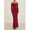imagePRETTYGARDEN Off The Shoulder Maxi Dresses for Women 2025 Spring Long Sleeve Mesh Party Formal Wedding Guest DressWine Red